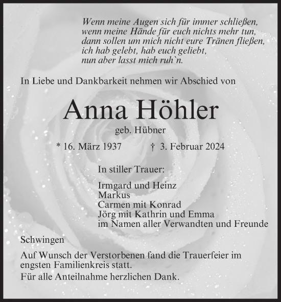 Anzeige von Anna Höhler von MGO