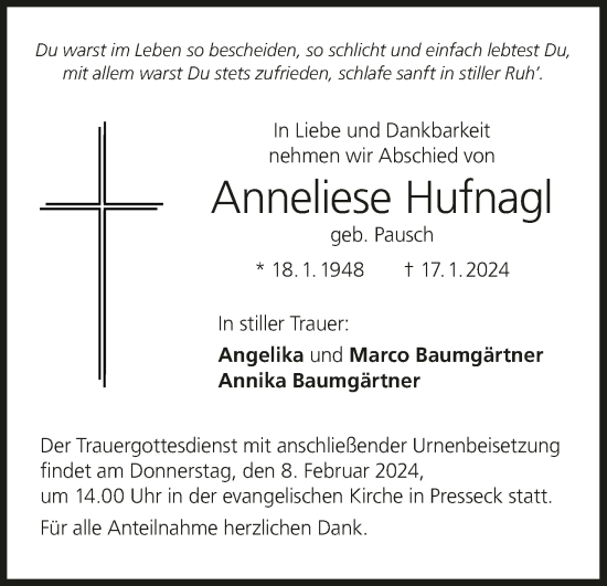 Anzeige von Anneliese Hufnagl von MGO