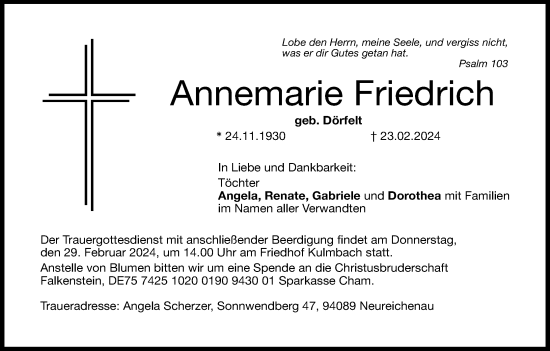 Anzeige von Annemarie Friedrich von MGO