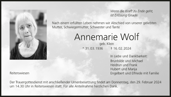 Anzeige von Annemarie Wolf von MGO