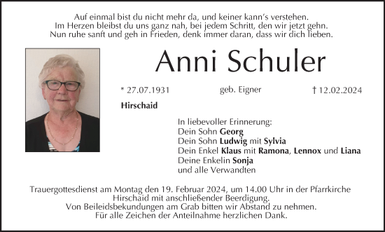 Anzeige von Anni Schuler von MGO