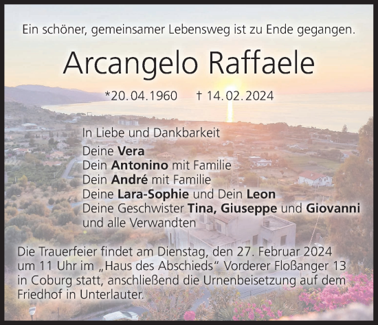 Anzeige von Arcangelo Raffaele von MGO