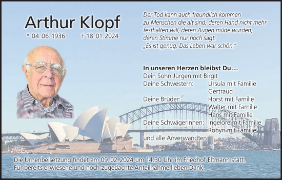 Anzeige von Arthur Klopf von MGO
