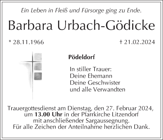 Anzeige von Barbara Urbach-Gödicke von MGO