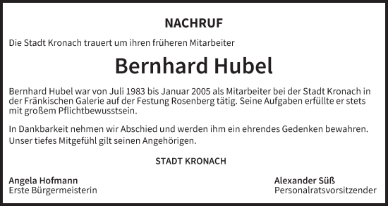 Anzeige von Bernhard Hubel von MGO