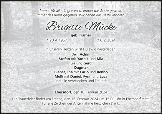 Anzeige von Brigitte Mücke von MGO