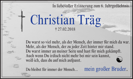 Anzeige von Christian Träg   