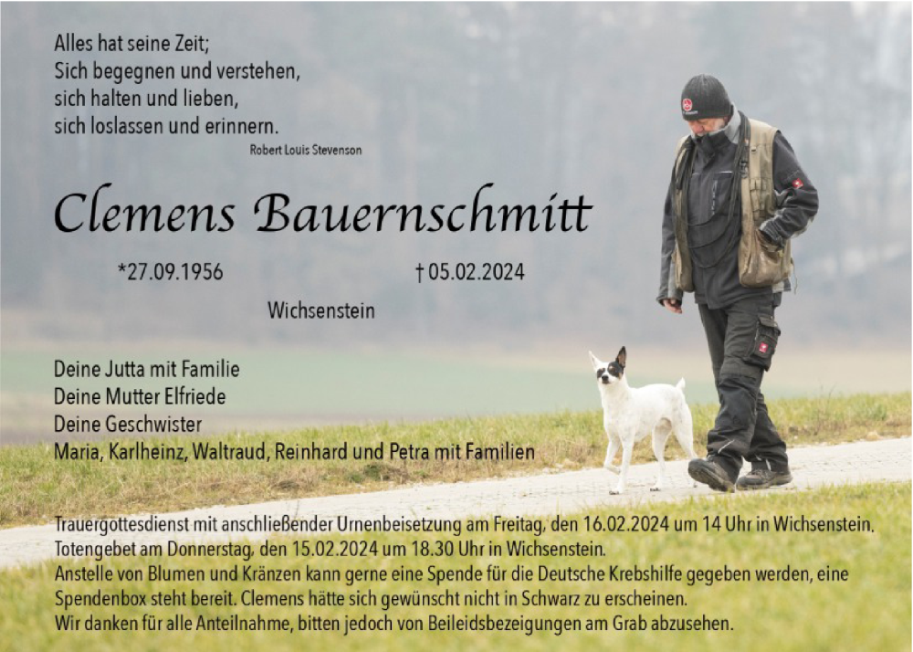  Traueranzeige für Clemens Bauernschmitt vom 10.02.2024 aus MGO
