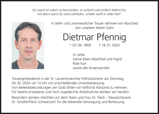 Anzeige von Dietmar Pfennig von MGO