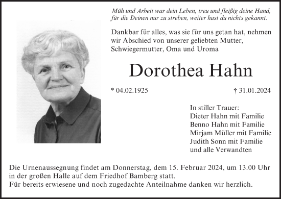 Anzeige von Dorothea Hahn von MGO