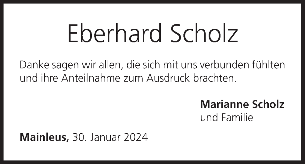  Traueranzeige für Eberhard Scholz vom 03.02.2024 aus MGO