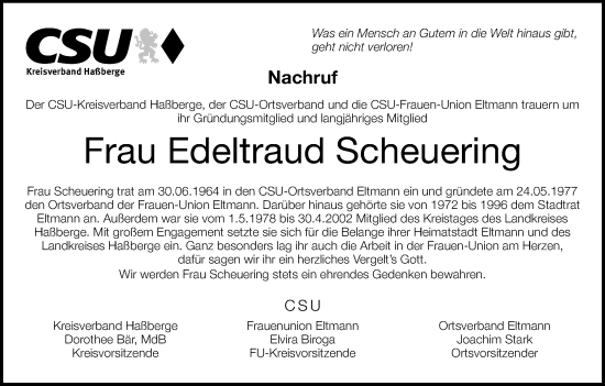 Anzeige von Edeltraud Scheuering von MGO