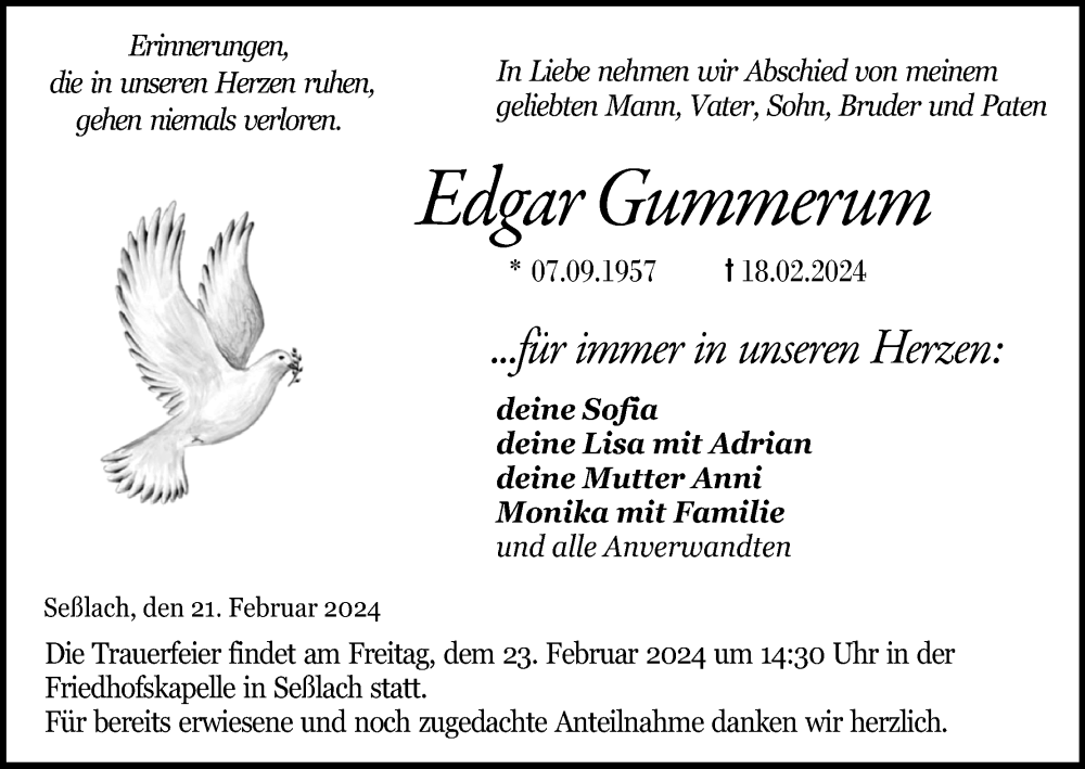 Traueranzeige für Edgar Gummerum vom 21.02.2024 aus MGO