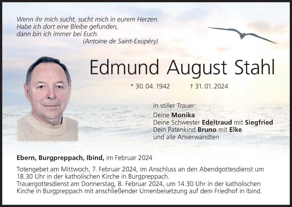  Traueranzeige für Edmund August Stahl vom 06.02.2024 aus MGO