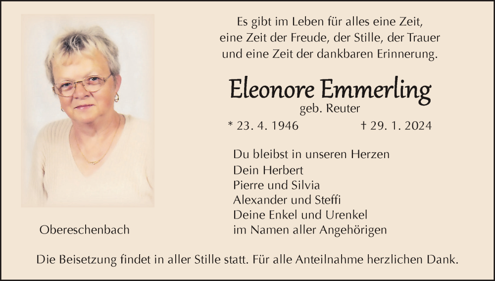  Traueranzeige für Eleonore Emmerling vom 03.02.2024 aus MGO