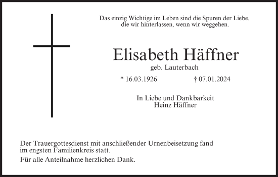 Anzeige von Elisabeth Häffner von MGO