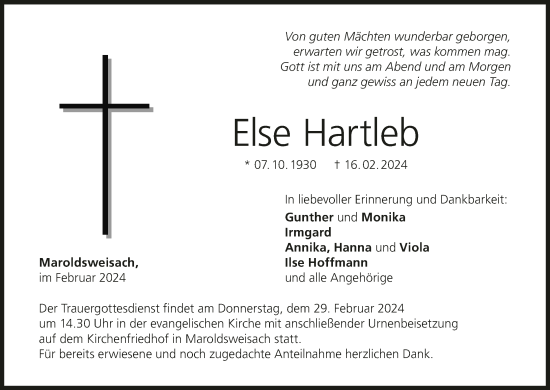 Anzeige von Else Hartleb von MGO