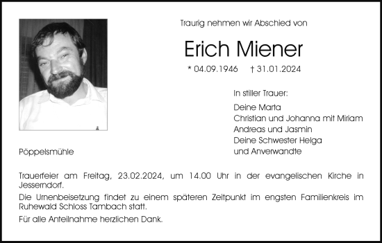 Anzeige von Erich Miener von MGO