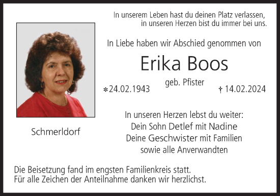 Anzeige von Erika Boos von MGO