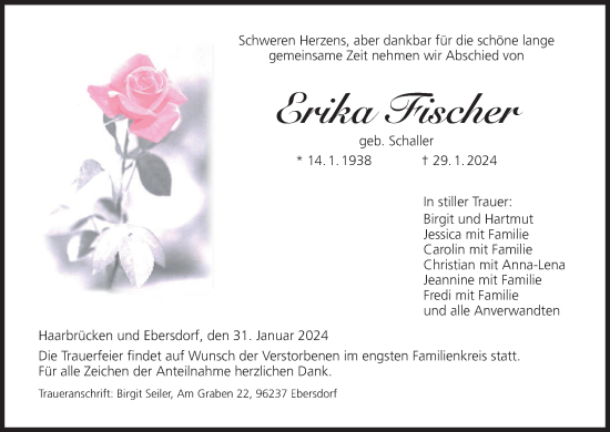 Anzeige von Erika Fischer von MGO