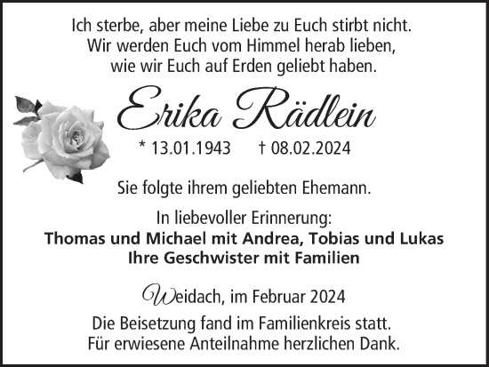 Anzeige von Erika Rädlein von MGO