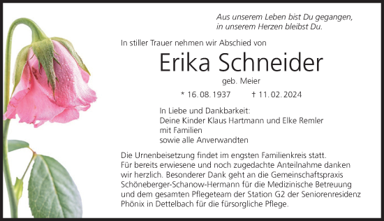 Anzeige von Erika Schneider von MGO
