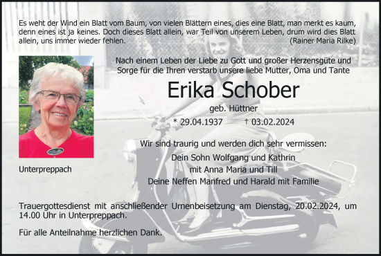 Anzeige von Erika Schober von MGO