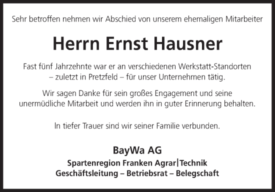 Anzeige von Ernst Hausner von MGO