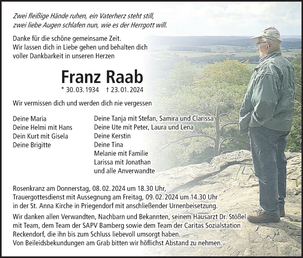  Traueranzeige für Franz Raab vom 03.02.2024 aus MGO