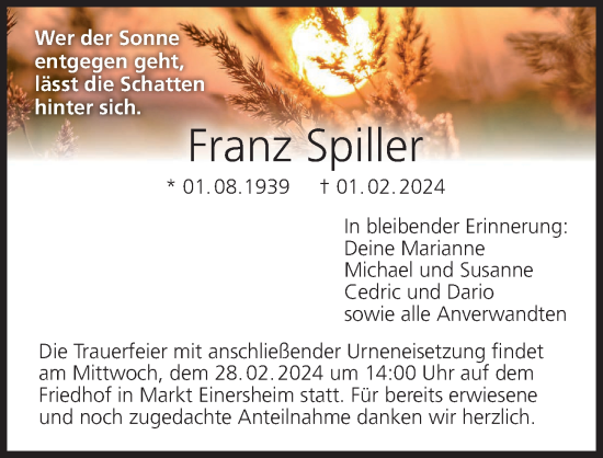 Anzeige von Franz Spiller von MGO