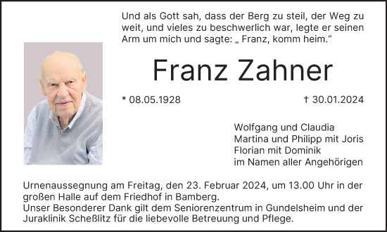 Anzeige von Franz Zahner von MGO