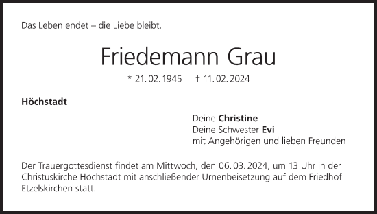 Anzeige von Friedemann Grau von MGO