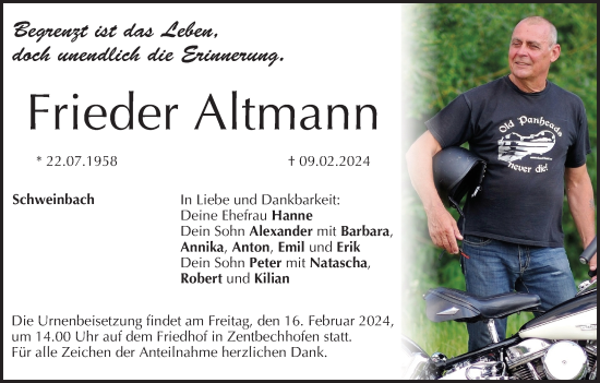 Anzeige von Frieder Altmann von MGO