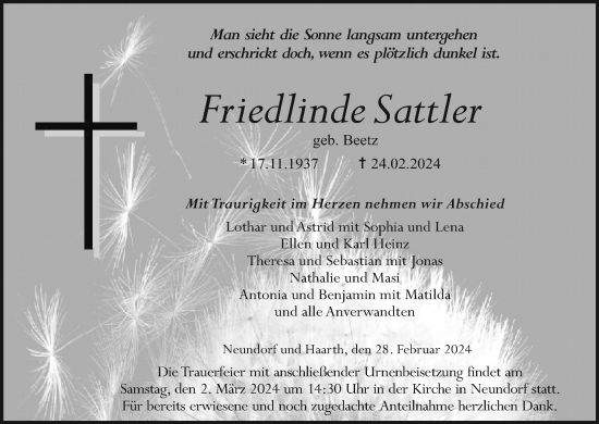 Anzeige von Friedlinde Sattler von MGO