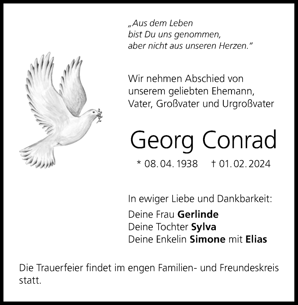 Traueranzeige für Georg Conrad vom 10.02.2024 aus MGO