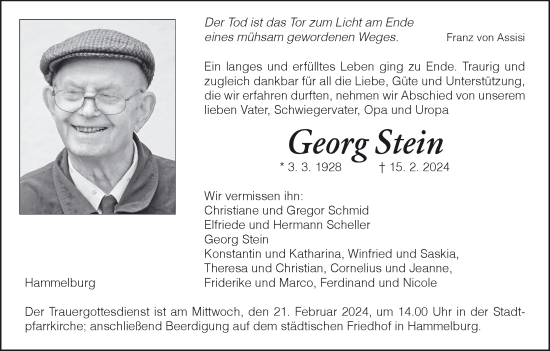 Anzeige von Georg Stein von MGO