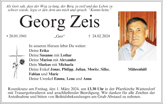 Anzeige von Georg Zeis von MGO