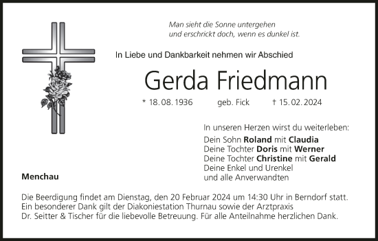 Anzeige von Gerda Friedmann von MGO