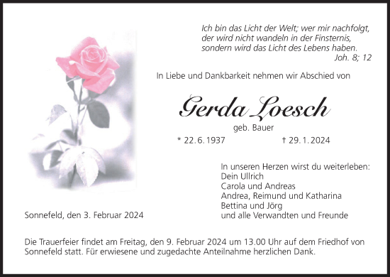 Anzeige von Gerda Loesch von MGO