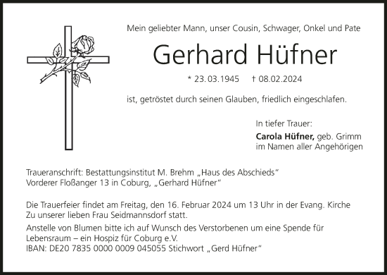 Anzeige von Gerhard Hüfner von MGO