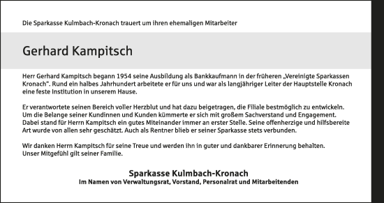 Anzeige von Gerhard Kampitsch von MGO