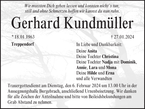 Anzeige von Gerhard Kundmüller von MGO