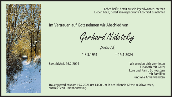Anzeige von Gerhard Nidetzky von MGO