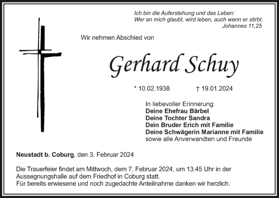 Anzeige von Gerhard Schuy von MGO