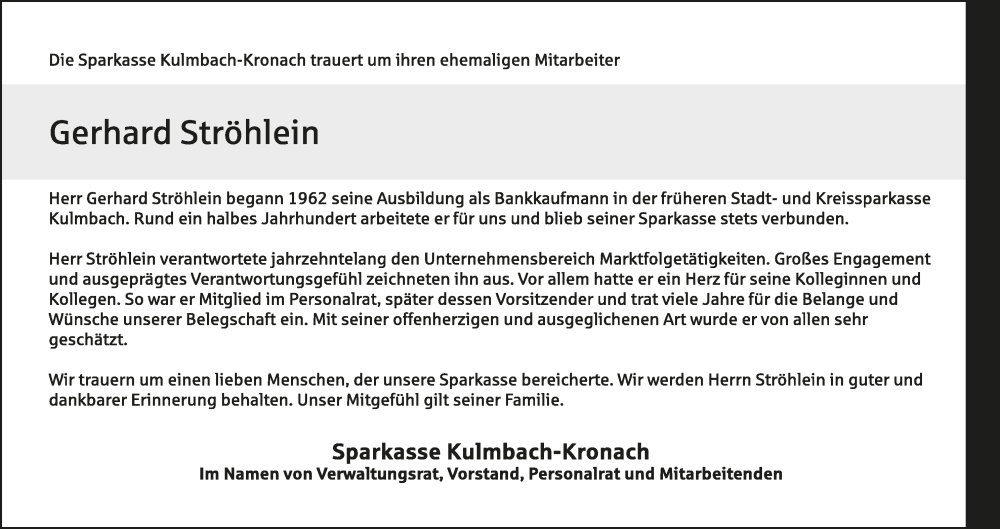  Traueranzeige für Gerhard Ströhlein vom 31.01.2024 aus MGO