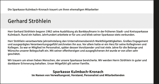 Anzeige von Gerhard Ströhlein von MGO