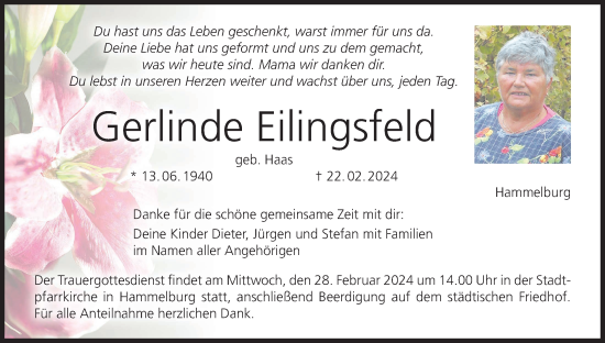 Anzeige von Gerlinde Eilingsfeld von MGO