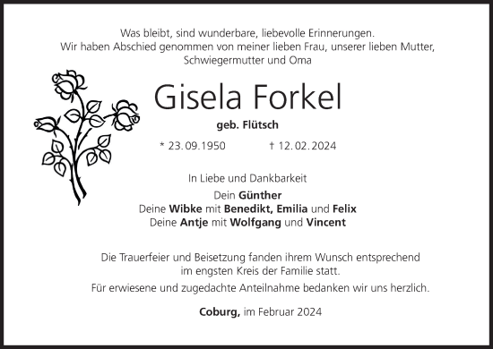 Anzeige von Gisela Forkel von MGO