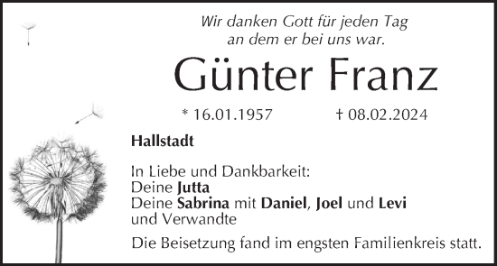 Anzeige von Günter Franz von MGO