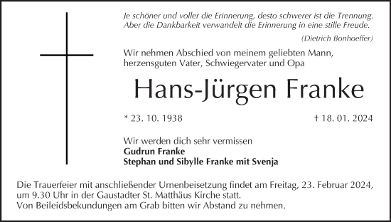 Anzeige von Hans-Jürgen Franke von MGO